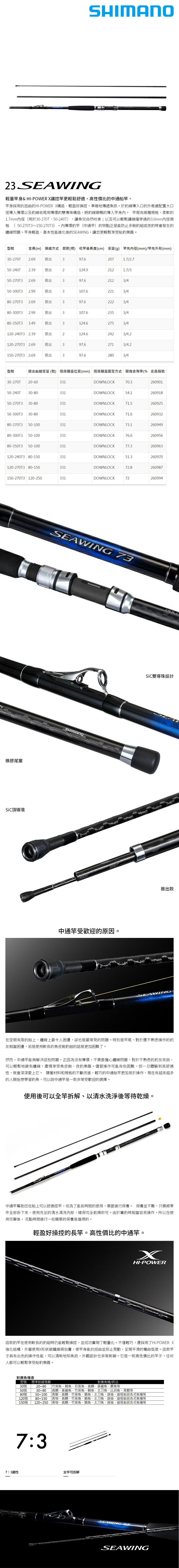 SHIMANO 23 SEAWING 73 30-270T [船釣竿] [中通竿] - 漁拓釣具